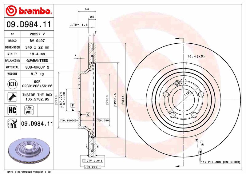 Tarcza hamulcowa BREMBO 09.D984.11