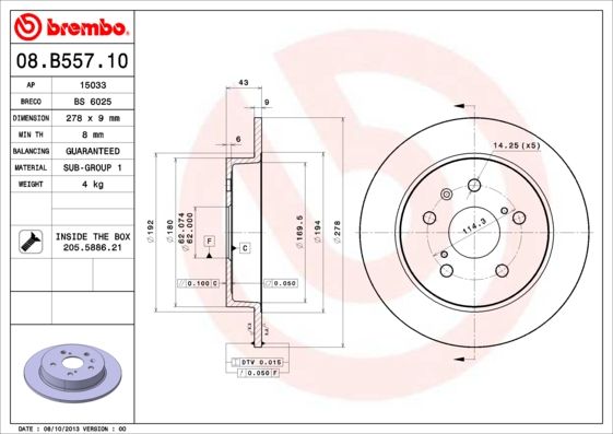 Tarcza hamulcowa BREMBO 08.B557.10