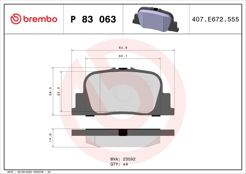 Zestaw klocków hamulcowych, hamulce tarczowe BREMBO P 83 063