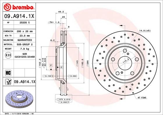 Tarcza hamulcowa BREMBO 09.a914.1x