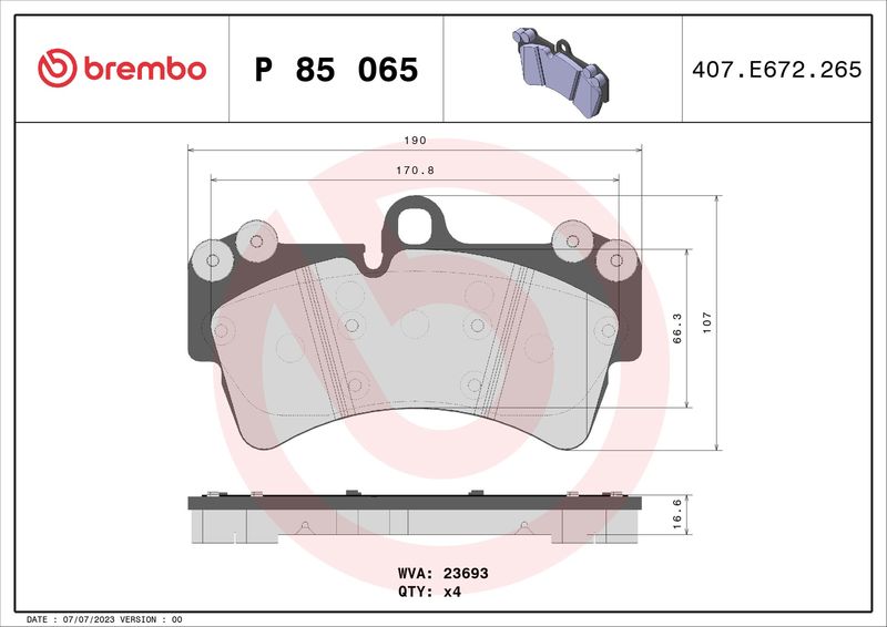 Zestaw klocków hamulcowych, hamulce tarczowe BREMBO P 85 065