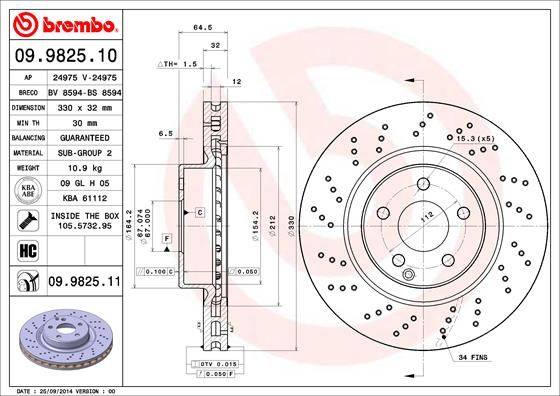 Tarcza hamulcowa BREMBO 09.9825.11