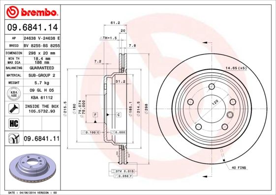 Tarcza hamulcowa BREMBO 09.6841.11
