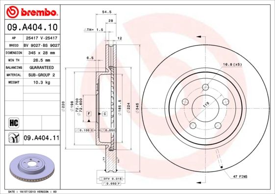 Tarcza hamulcowa BREMBO 09.A404.11