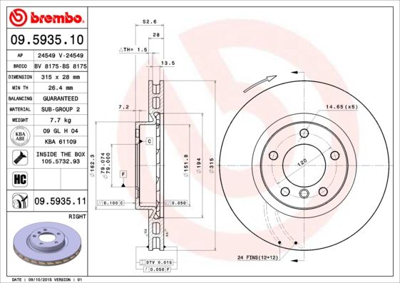 Tarcza hamulcowa BREMBO 09.5935.11