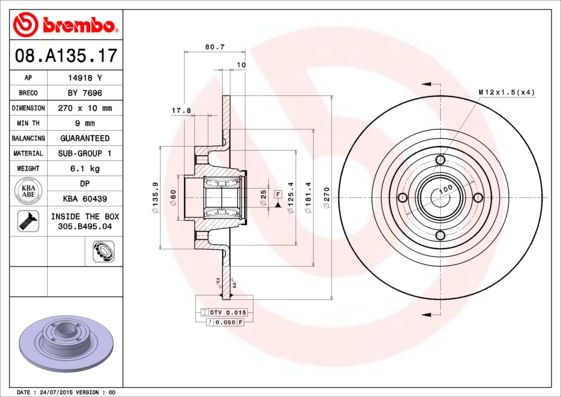 Tarcza hamulcowa BREMBO 08.A135.17