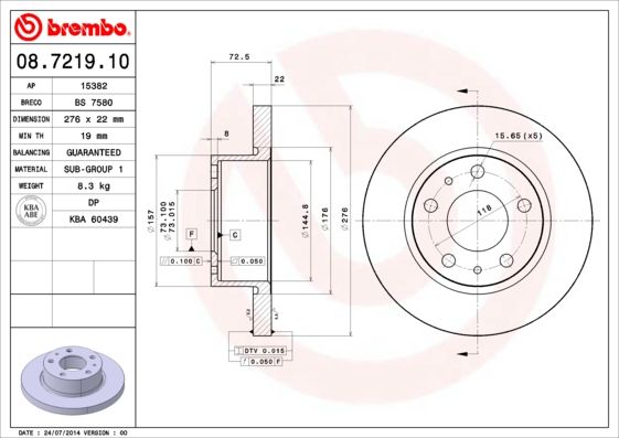 Tarcza hamulcowa BREMBO 08.7219.10