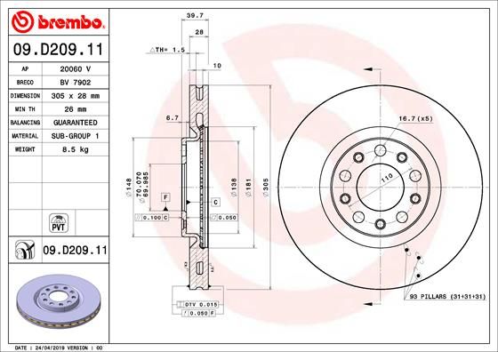 Tarcza hamulcowa BREMBO 09.D209.11