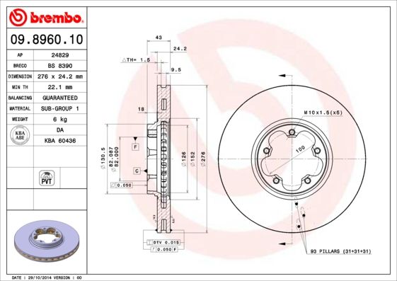 Tarcza hamulcowa BREMBO 09.8960.10