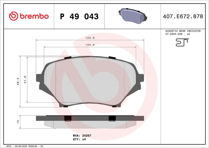 Zestaw klocków hamulcowych, hamulce tarczowe BREMBO P 49 043
