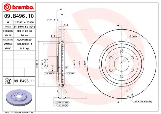 Tarcza hamulcowa BREMBO 09.B496.11