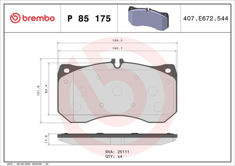 Zestaw klocków hamulcowych, hamulce tarczowe BREMBO P 85 175