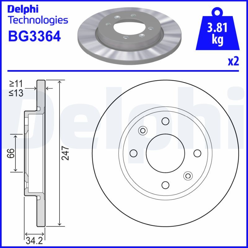 Tarcza hamulcowa DELPHI BG3364