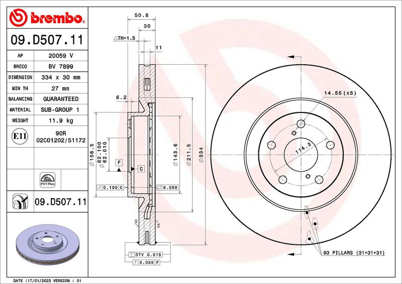 Tarcza hamulcowa BREMBO 09.D507.11