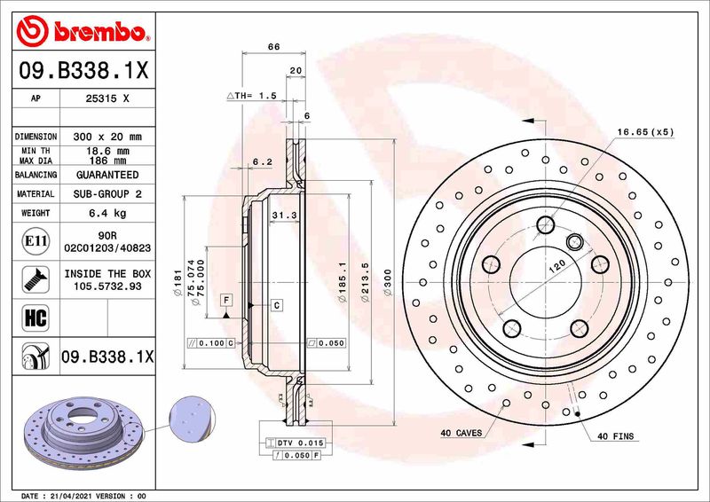 Tarcza hamulcowa BREMBO 09.B338.1X