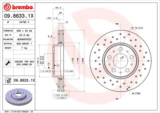 Tarcza hamulcowa BREMBO 09.8633.1X