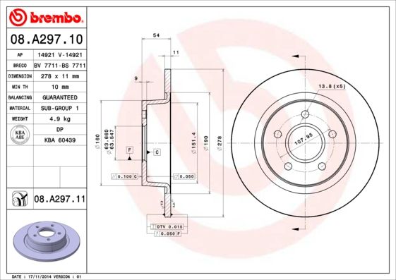 Tarcza hamulcowa BREMBO 08.A297.11