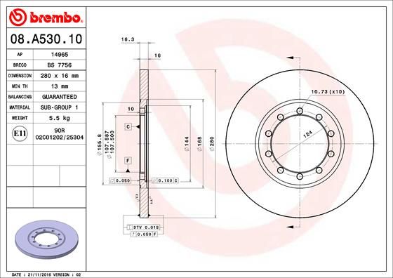 Tarcza hamulcowa BREMBO 08.A530.10