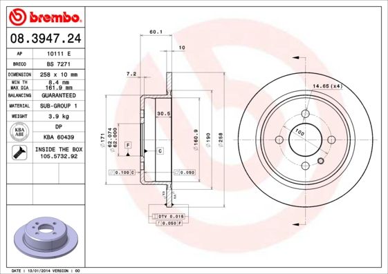 Tarcza hamulcowa BREMBO 08.3947.24