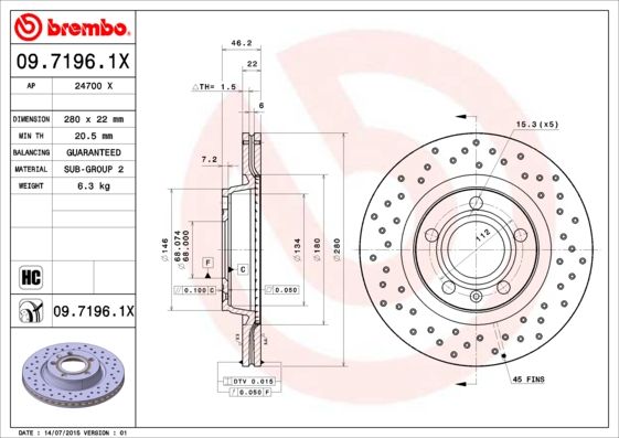 Tarcza hamulcowa BREMBO 09.7196.1X