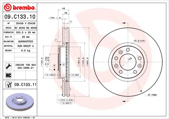 Tarcza hamulcowa BREMBO 09.C133.11