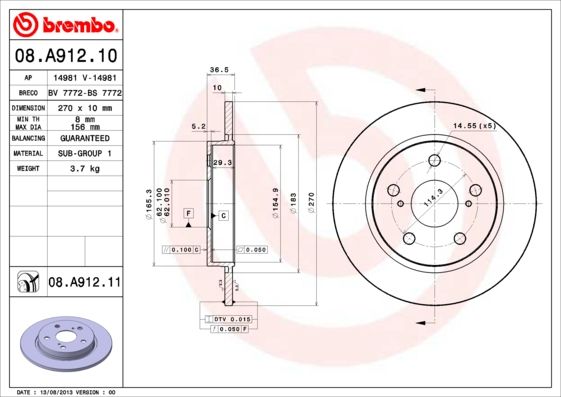 Tarcza hamulcowa BREMBO 08.A912.11