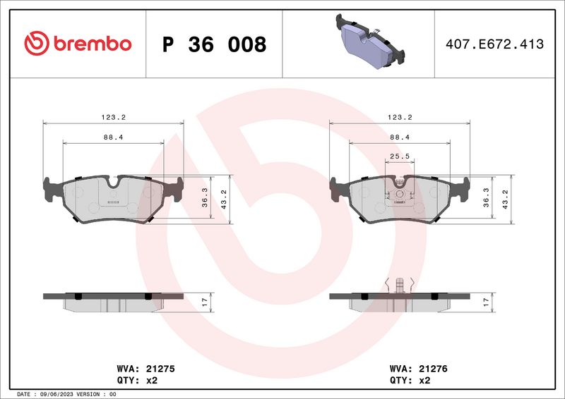Zestaw klocków hamulcowych, hamulce tarczowe BREMBO P 36 008