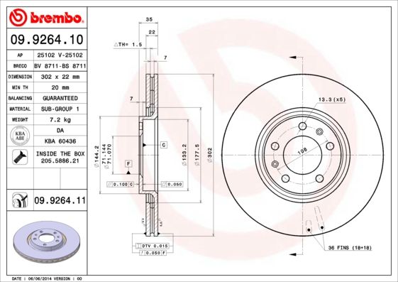 Tarcza hamulcowa BREMBO 09.9264.11