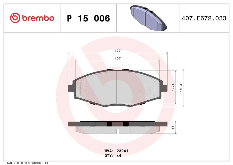 Zestaw klocków hamulcowych, hamulce tarczowe BREMBO P 15 006