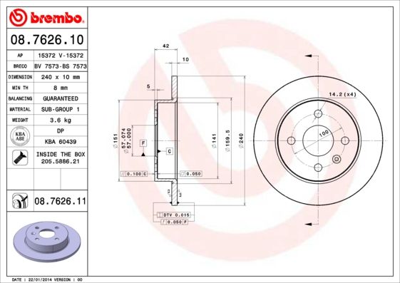 Tarcza hamulcowa BREMBO 08.7626.11