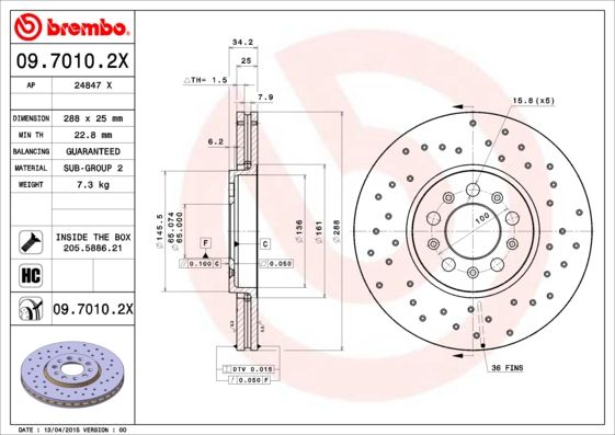 Tarcza hamulcowa BREMBO 09.7010.2X
