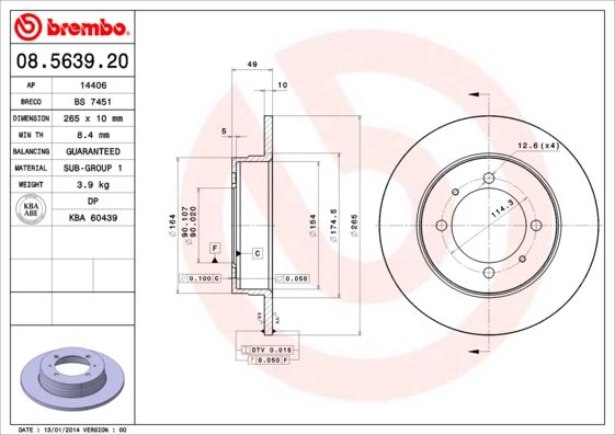 Tarcza hamulcowa BREMBO 08.5639.20