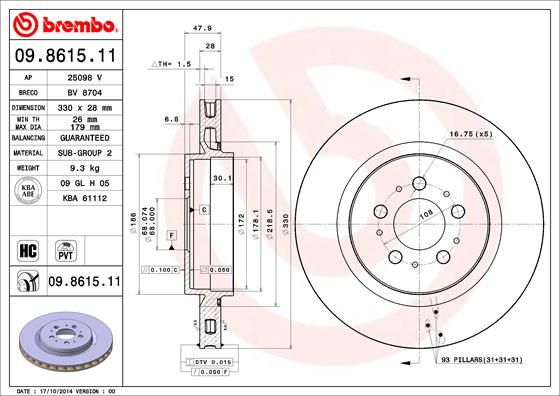 Tarcza hamulcowa BREMBO 09.8615.11