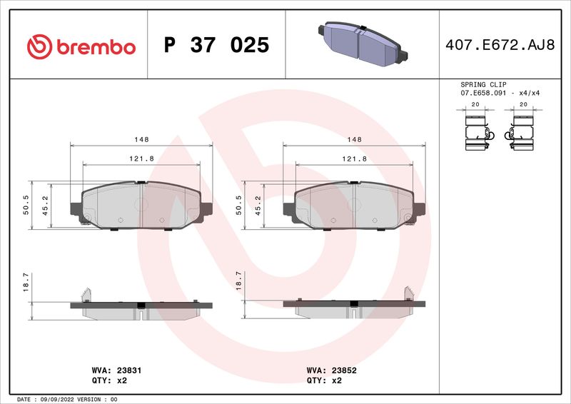 Zestaw klocków hamulcowych, hamulce tarczowe BREMBO P 37 025