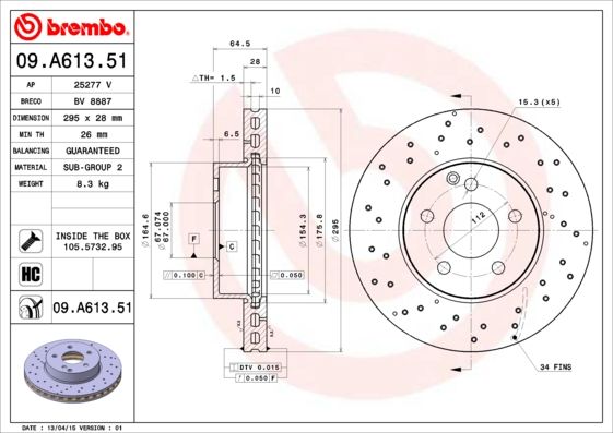 Tarcza hamulcowa BREMBO 09.A613.51