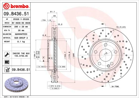Tarcza hamulcowa BREMBO 09.B436.51