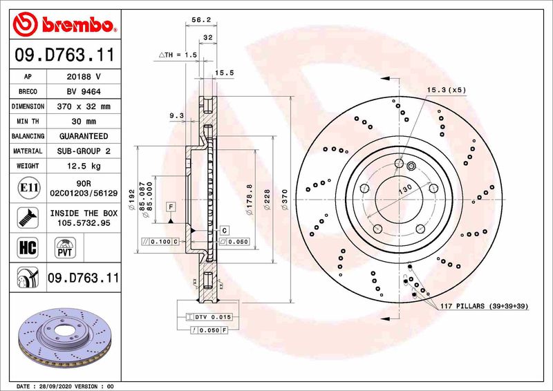 Tarcza hamulcowa BREMBO 09.D763.11