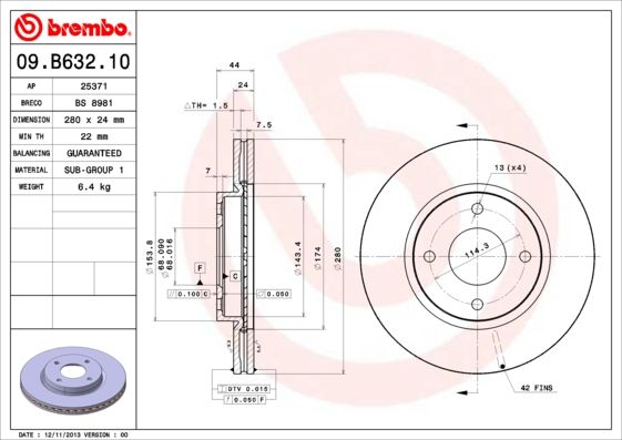 Tarcza hamulcowa BREMBO 09.B632.10