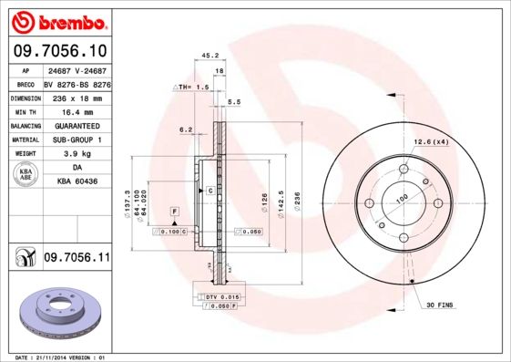 Tarcza hamulcowa BREMBO 09.7056.11