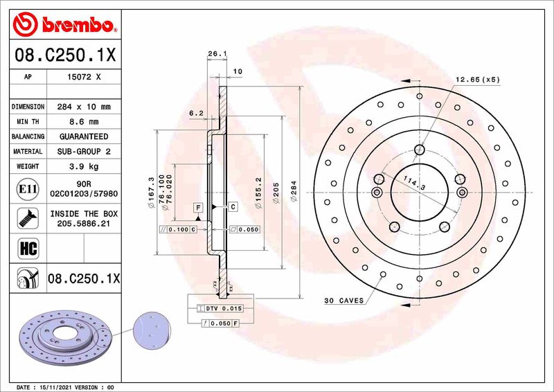 Tarcza hamulcowa BREMBO 08.C250.1X