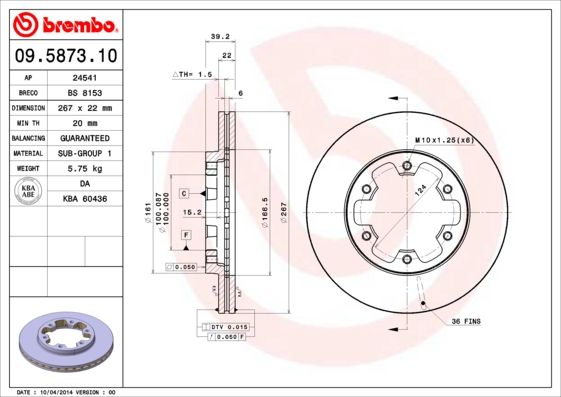 Tarcza hamulcowa BREMBO 09.5873.10