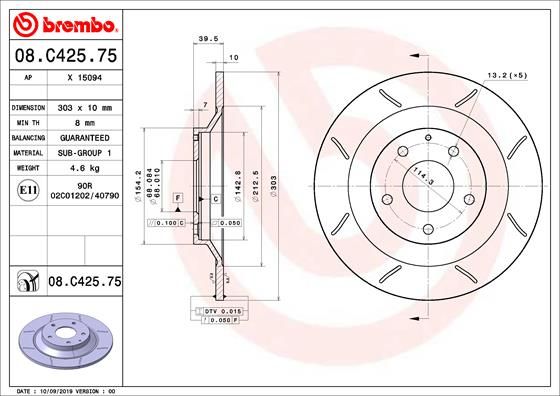 Tarcza hamulcowa BREMBO 08.C425.75