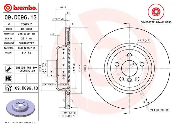 Tarcza hamulcowa BREMBO 09.D096.13