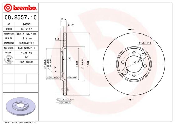 Tarcza hamulcowa BREMBO 08.2557.10