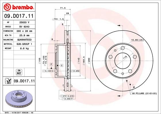 Tarcza hamulcowa BREMBO 09.D017.11