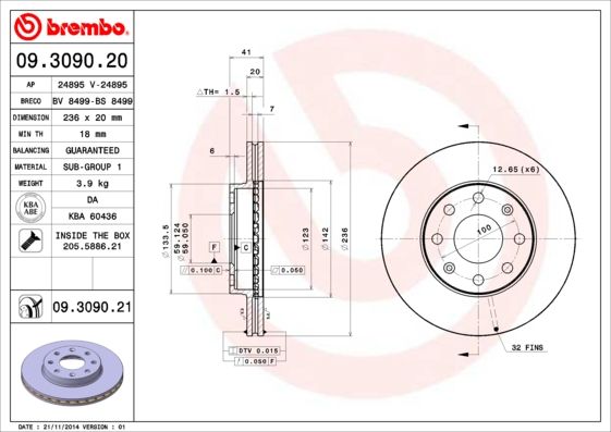 Tarcza hamulcowa BREMBO 09.3090.20