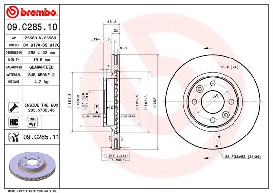 Tarcza hamulcowa BREMBO 09.C285.11