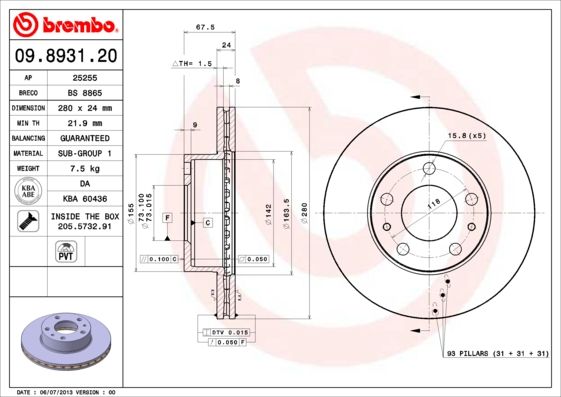 Tarcza hamulcowa BREMBO 09.8931.21