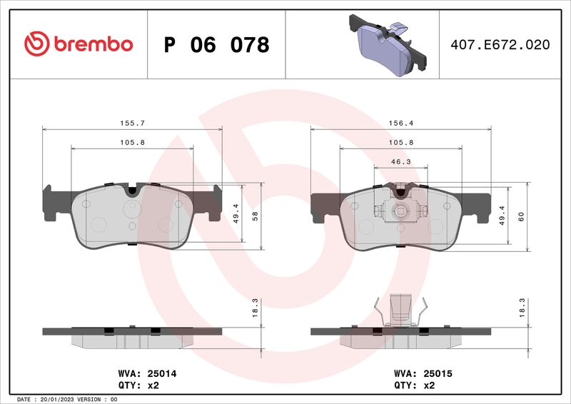 Zestaw klocków hamulcowych, hamulce tarczowe BREMBO P 06 078