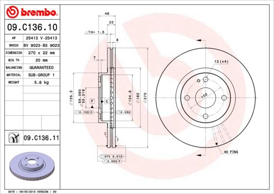 Tarcza hamulcowa BREMBO 09.c136.11